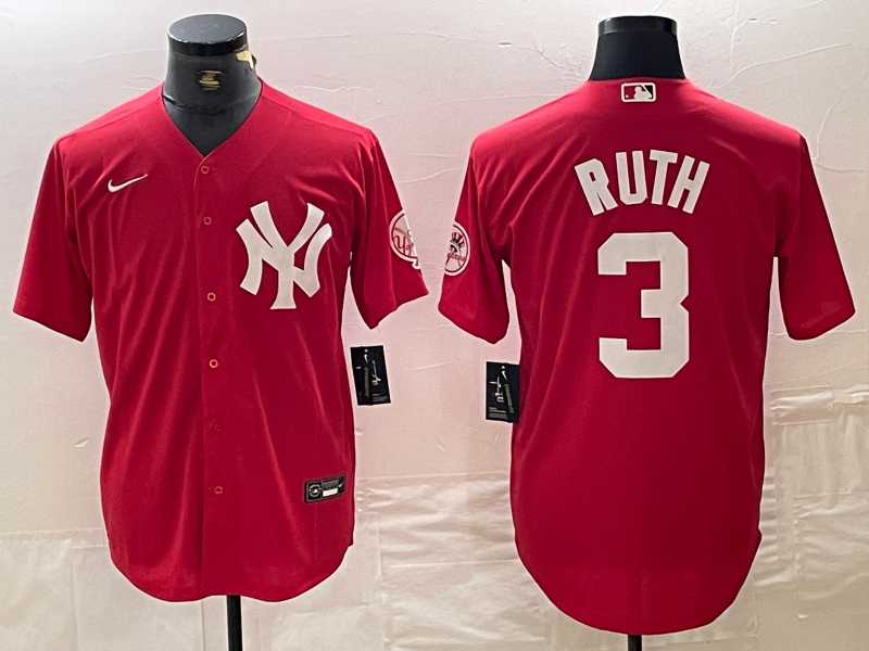 Mens New York Yankees #3 Babe Ruth Red Fashion Cool Base Jersey
